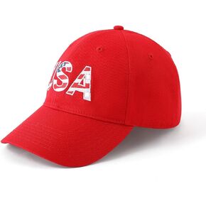 REORIA Classic America Baseball Adjustable Red Men Women USA Flag Cotton Trucker Hat Cap Patriotic