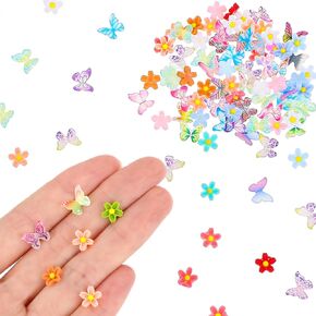 Molain 100Pcs Mini Resin Butterflies Flowers, Miniature Dollhouse Accessories Tiny Butterflies for Crafts, Mini Resin Flowers Figurines for DIY Fairy Garden Dollhouse Micro Landscaping Decoration
