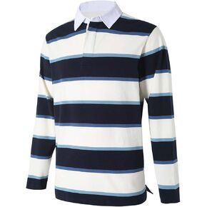 Mens Polo Shirts Striped Cotton Dri Fit Moisture Wicking Rugby Collared Casual Golf Shirts for Men
