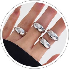 خواتم ذهبية مكتنزة للنساء غير مشوهة من الذهب والفضة مجموعة حلقات قابلة للتكديس مجموعة حلقات بيان قبة مفتوحة قابلة للتعديل الحد الأدنى سميكة حلقة صلبة شريط هندسي خواتم بسيطة مجوهرات in Kuwait