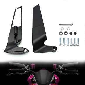 Motorcycle Rear View Mirrors, with Adjustable 360° Rotating, Stealth Wind Wing Side Mirrors for Kawasaki Z400 Z650 Z1000, for Duke 125 200 250 390 690 790 1290 etc (8mm, 10mm)