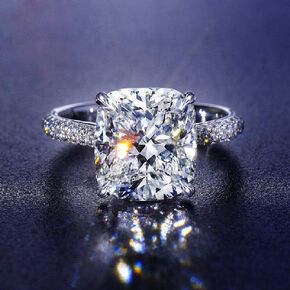 Women's Fashion Shiny Simulation Diamond Ring Plated Platinum Cushion Cut Cubic Zirconia CZ Statement Halo Wedding Engagement Jewelry