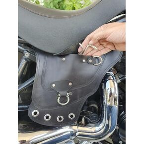 Overdrive Motorcycle Saddle Guard Engine Heat Shield with Tool Storage Pockets, Top Cow Grain Leather, Black color, Universal Fit (Gen 2)