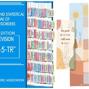 DSM 5 TR Tabs, Index for DSM-5 Diagnostic and Statistical Manual of Mental Disorders, Watercolor Laminated 100 Pcs Including 18 Blank Ones, with Alignment Guide and Bookmark