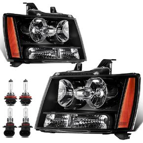 Headlight Assembly Compatible for 2007-2014 Chevy Tahoe Suburban 1500 Compatible for 07-2013 Avalanche Suburban 2500 Front Lamp w/Bulb Black Housing/Smoke Lens/Clear Corner