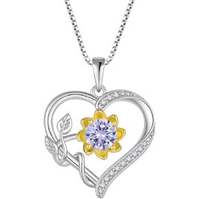 Sunflower Nceklace for Women 925 Sterling Silver Sunflower Heart Pendant Necklace Love Heart Jewelry Gift for Her Wife Mom Sister on Birthday Christmas