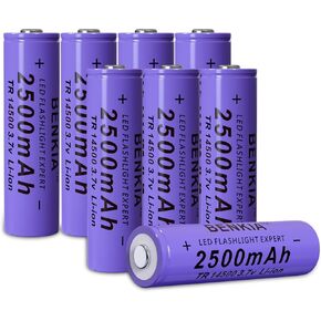 14500 Rechargeable Battery 2500mAh 3.7Volt Lithium Batteries Button Top 8 Pack for Flashlight Headlamp