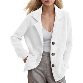 Women's Long Sleeve Sweater Blazer Notched Collar Casual Business Jacket Coat with Pockets for Work Office 2024 Fall Outwear