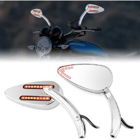 Wsays Motorcycle Mirrors with Brake & Turn Signal Rear LED Mirror Teardrop for 8mm/10mm Screw Compatible with Honda fit Kawasaki fit Yamaha fit Suzuki fit Most Chopper Cruiser Bikes, Chrome