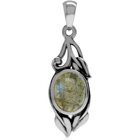 Silvershake Genuine Labradorite 925 Sterling Silver Vintage Inspired Leaf Pendant