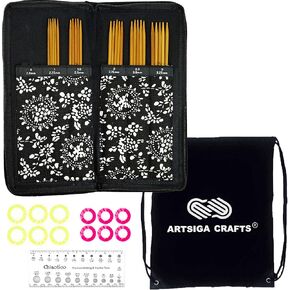 ChiaoGoo Spin Bamboo 6-Inch 3600 DPN Double Point Sock Knitting Needle Set, Sizes US 1, 1.5, 2, 2.5, 3 with 10 Colorful Stitch Markers, Needle Gauge, Fabric Case with Project Bag