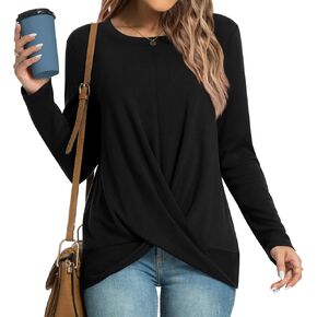 HOTGIFT 2022 Fall Winter Women's Tunic Tops Long Sleeve Casual T-Shirts Front Twist Crewneck Blouse