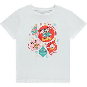 Disney Mickey Mouse Christmas Girls Short Sleeve T-Shirt- Minnie Mouse Christmas Holiday Cheers- Sizes 4-16