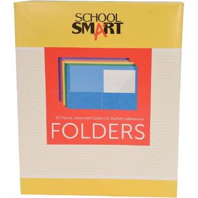 School Smart 2-Pocket Folders, Assorted Colors, Pack of 25 - 084900