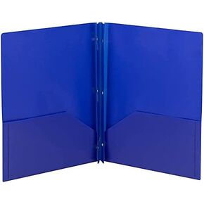Back to School Poly Two-Pocket Folder, Three-Hole Punch Prong Fasteners, Letter Size. (Blue)