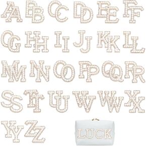 52 Pcs Pearl Letter Patches, Self Adhesive A-Z Glitter Alphabet Pearl Patches Large Letter Patches Graduation Cap Letter Stickers(White)