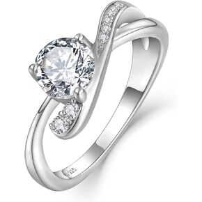 FJ Promise Ring for Women 18K White Gold Plated 925 Sterling Silver Cubic Zirconia Engagement Ring Anniversary Wedding Eternity Ring for Her