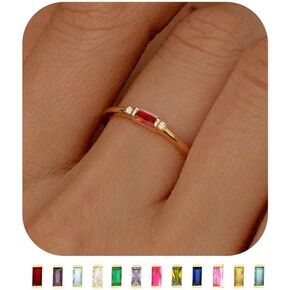 Birthstone Rings for Women Non Tarnish 14K Gold Plated Stackable Birthday Gifts for Mom Dainty Emerald Green Blue CZ Gemstone Ring for Mothers Daughter Bridesmaid Gifts Jewelry