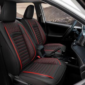 Car seat Covers Compatible with Toyota RAV4 2013-2018 LE,XLE,XLE Premium, Limited Automotive Cushion Protector Replacement, Waterproof Faux Leather Full Set (Full Set, Black&Red)