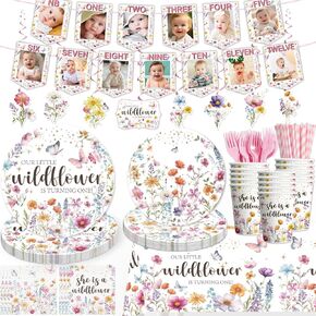 Wildflower First Birthday Decorations Girl, Wildflower Party Decorations Wildflower First Birthday Banner 1st Birthday Wildflower Plate Tablecloth Wildflower 1st Birthday Decorations Girl