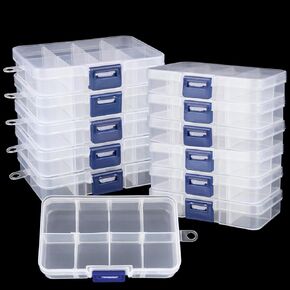 12 Pack 8 Grids Small Plastic Divider Organizer Box, Clear Bead Storage Container with Removable Dividers, Grid Compartment for Small Parts, Screw and Craft, 4.1"x 2.6"x 0.9"