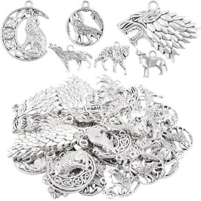 48 Pieces Vintage Alloy Mixed Wolf Shape Charms Tibetan Silver Animal Wolf Head Dangle Pendants for DIY Handmade Projects Jewelry Making Supplies, 6 Styles