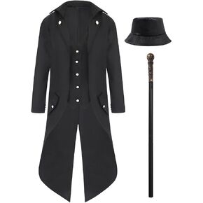 Oumbivil Steampunk Tailcoat Costume Kids Boys Medieval Renaissance Tuxedo Jacket with Tails Halloween Costumes with Hat Cane