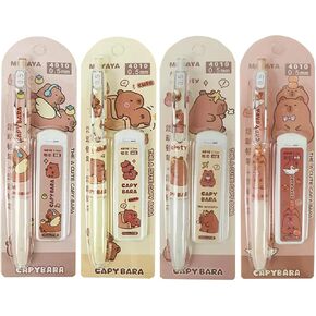 4 Pcs Mechanical Pencils with Refills 0.5mm Cute Capybara Mechanical Pencil Kawaii Cartoon Mechanical Pencils Office School Pencil for Kids Students Women Girls Boys Pencils (4 Set-Capybara1)