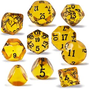 10 Pieces Odd Numbered Polyhedral Dice Set D3-D25, Odd Number Dice D3, D5, D7, D9, D11, D13, D15, D17, D19, D25 for Role Playing Table Games (Amber Set)