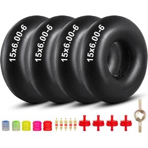15x6.00-6" Inner Tubes 4-Pack Heavy Duty with TR14 Straight Valve Stem Premium Replacement 6.00/6.50-6 Lawn Mower ATVs Go Karts Golf Carts Razor Dirt Quad Wheelbarrow Snow Blowers (4)