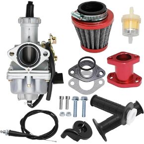 PZ27 Carburetor Kit for Honda XR100 XR100R CRF100F 4 stroke CG 125CC 150CC 200CC 250CC CNC ATVs, Go Karts and Dirt Bikes w/Intake Manifold 38mm Air Filter Throttle Control Handle (Red)