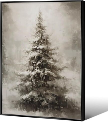 WAYUWGAN Vintage Christmas Canvas Wall Art Pine Tree Botanical Wall Art Prints Poster Winter Scene Forest Landscape Snow Painting Pictures Farmhouse Aesthetics Decor 12x16in Unframed in Saudi Arabia
