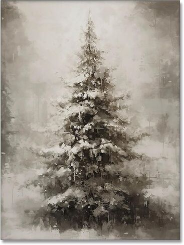 WAYUWGAN Vintage Christmas Canvas Wall Art Pine Tree Botanical Wall Art Prints Poster Winter Scene Forest Landscape Snow Painting Pictures Farmhouse Aesthetics Decor 12x16in Unframed in Saudi Arabia
