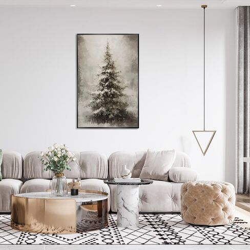 WAYUWGAN Vintage Christmas Canvas Wall Art Pine Tree Botanical Wall Art Prints Poster Winter Scene Forest Landscape Snow Painting Pictures Farmhouse Aesthetics Decor 12x16in Unframed in Saudi Arabia