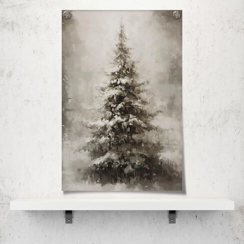 WAYUWGAN Vintage Christmas Canvas Wall Art Pine Tree Botanical Wall Art Prints Poster Winter Scene Forest Landscape Snow Painting Pictures Farmhouse Aesthetics Decor 12x16in Unframed in Saudi Arabia