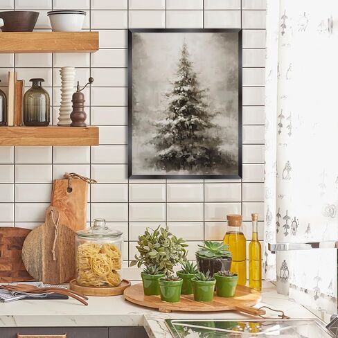 WAYUWGAN Vintage Christmas Canvas Wall Art Pine Tree Botanical Wall Art Prints Poster Winter Scene Forest Landscape Snow Painting Pictures Farmhouse Aesthetics Decor 12x16in Unframed in Saudi Arabia