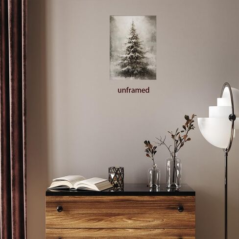 WAYUWGAN Vintage Christmas Canvas Wall Art Pine Tree Botanical Wall Art Prints Poster Winter Scene Forest Landscape Snow Painting Pictures Farmhouse Aesthetics Decor 12x16in Unframed in Saudi Arabia