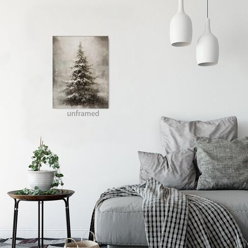 WAYUWGAN Vintage Christmas Canvas Wall Art Pine Tree Botanical Wall Art Prints Poster Winter Scene Forest Landscape Snow Painting Pictures Farmhouse Aesthetics Decor 12x16in Unframed in Saudi Arabia