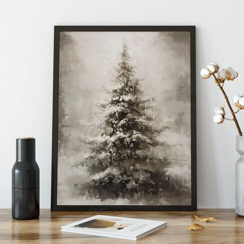 WAYUWGAN Vintage Christmas Canvas Wall Art Pine Tree Botanical Wall Art Prints Poster Winter Scene Forest Landscape Snow Painting Pictures Farmhouse Aesthetics Decor 12x16in Unframed in Saudi Arabia