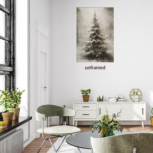 WAYUWGAN Vintage Christmas Canvas Wall Art Pine Tree Botanical Wall Art Prints Poster Winter Scene Forest Landscape Snow Painting Pictures Farmhouse Aesthetics Decor 12x16in Unframed in Saudi Arabia