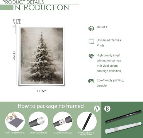 WAYUWGAN Vintage Christmas Canvas Wall Art Pine Tree Botanical Wall Art Prints Poster Winter Scene Forest Landscape Snow Painting Pictures Farmhouse Aesthetics Decor 12x16in Unframed in Saudi Arabia