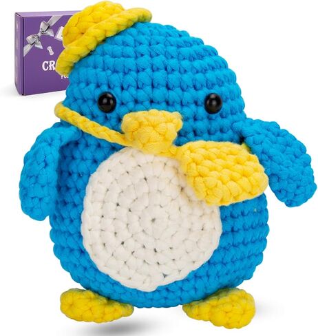Auoinge Crochet Kit for Beginners, Cute Penguin Crochet Stater Kit with Step-by-Step Video Tutorials for Adults Kids Crochet Animals Knitting Kit with Enough Yarn in Saudi Arabia