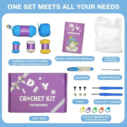 Auoinge Crochet Kit for Beginners, Cute Penguin Crochet Stater Kit with Step-by-Step Video Tutorials for Adults Kids Crochet Animals Knitting Kit with Enough Yarn in Saudi Arabia