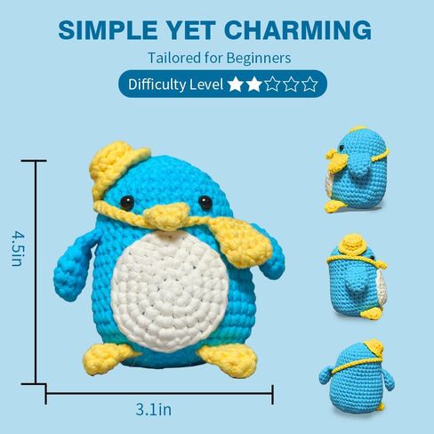Auoinge Crochet Kit for Beginners, Cute Penguin Crochet Stater Kit with Step-by-Step Video Tutorials for Adults Kids Crochet Animals Knitting Kit with Enough Yarn in Saudi Arabia