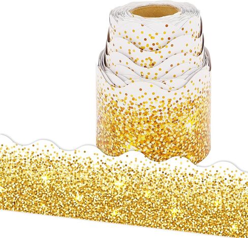 Lucleag 36 Ft Glitter Golden Bulletin Board Border Roll, Shiny Confetti Bulletin Board Border Trim for Christmas New Year Birthday Back to School Party Classroom Bulletin Board Decorations in Kuwait
