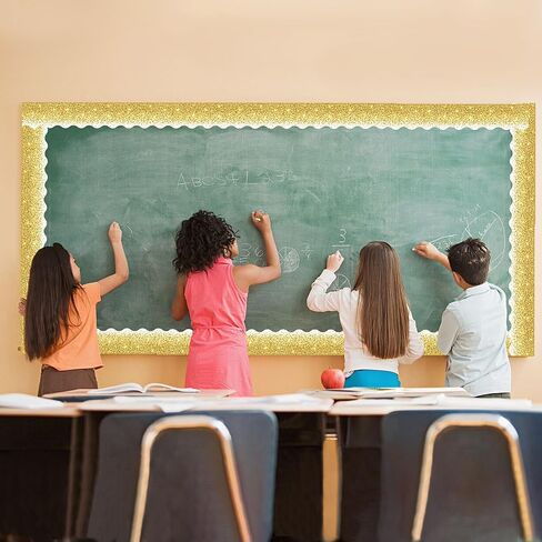 Lucleag 36 Ft Glitter Golden Bulletin Board Border Roll, Shiny Confetti Bulletin Board Border Trim for Christmas New Year Birthday Back to School Party Classroom Bulletin Board Decorations in Kuwait