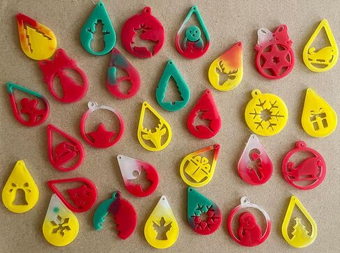 Szecl 4 قطع عيد الميلاد حلق قالب السيليكون مع ثقب قطرة الماء شكل دائري شجرة عيد الميلاد الثلج الأيائل ندفة الثلج قلادة قالب الصب سانتا كلوز هدية صندوق عيد الميلاد جرس المفاتيح الايبوكسي الراتنج قالب DIY الحرفية in Kuwait