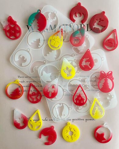 Szecl 4 قطع عيد الميلاد حلق قالب السيليكون مع ثقب قطرة الماء شكل دائري شجرة عيد الميلاد الثلج الأيائل ندفة الثلج قلادة قالب الصب سانتا كلوز هدية صندوق عيد الميلاد جرس المفاتيح الايبوكسي الراتنج قالب DIY الحرفية in Kuwait