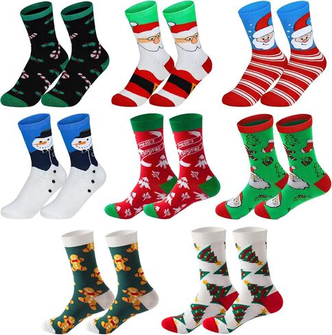 Matcheck Christmas Socks for Women/Men, 8 Pairs Bulk Xmas Pattern Soft Winter Socks Novelty Cotton Crew Holiday Gifts in Saudi Arabia