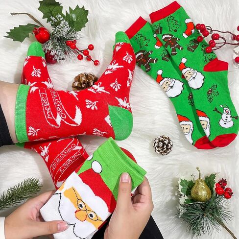 Matcheck Christmas Socks for Women/Men, 8 Pairs Bulk Xmas Pattern Soft Winter Socks Novelty Cotton Crew Holiday Gifts in Saudi Arabia